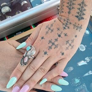 Vintage Navajo sterling silver with coral & turquoise ring sz 7.5